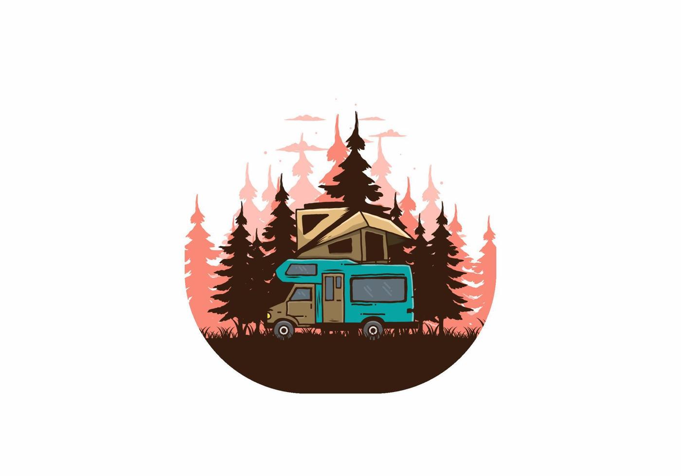 Car roof camping in the jungle illustration vector