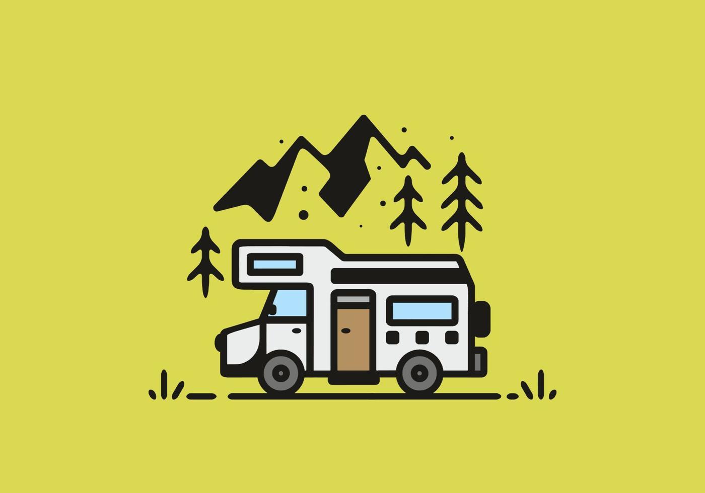 Simple camper van camping illustration vector