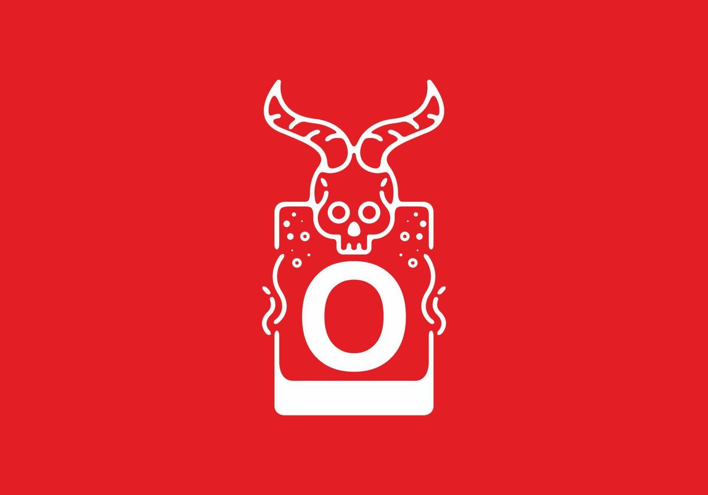 White red line art illustration of skull with O initial letter in the middle vector