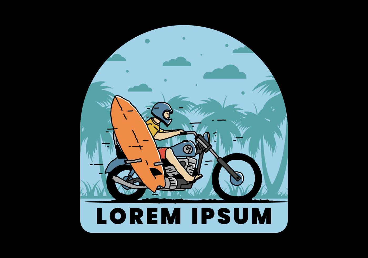 Ride motorcycle with surfing board illustration vector