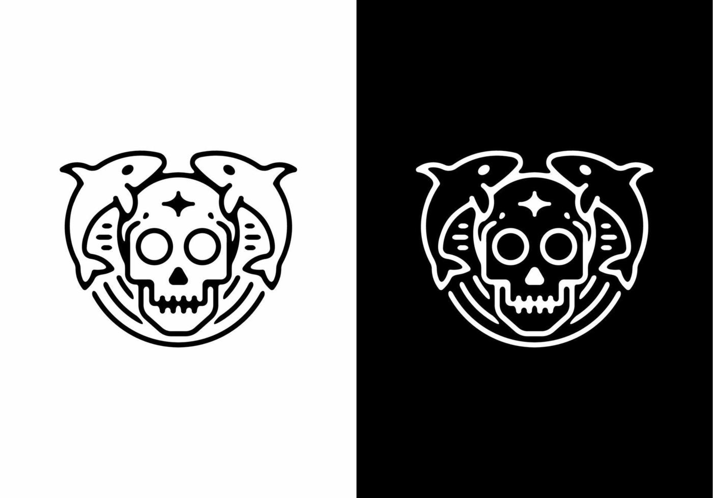 tatuaje de ilustración de arte lineal de calavera y tiburón vector