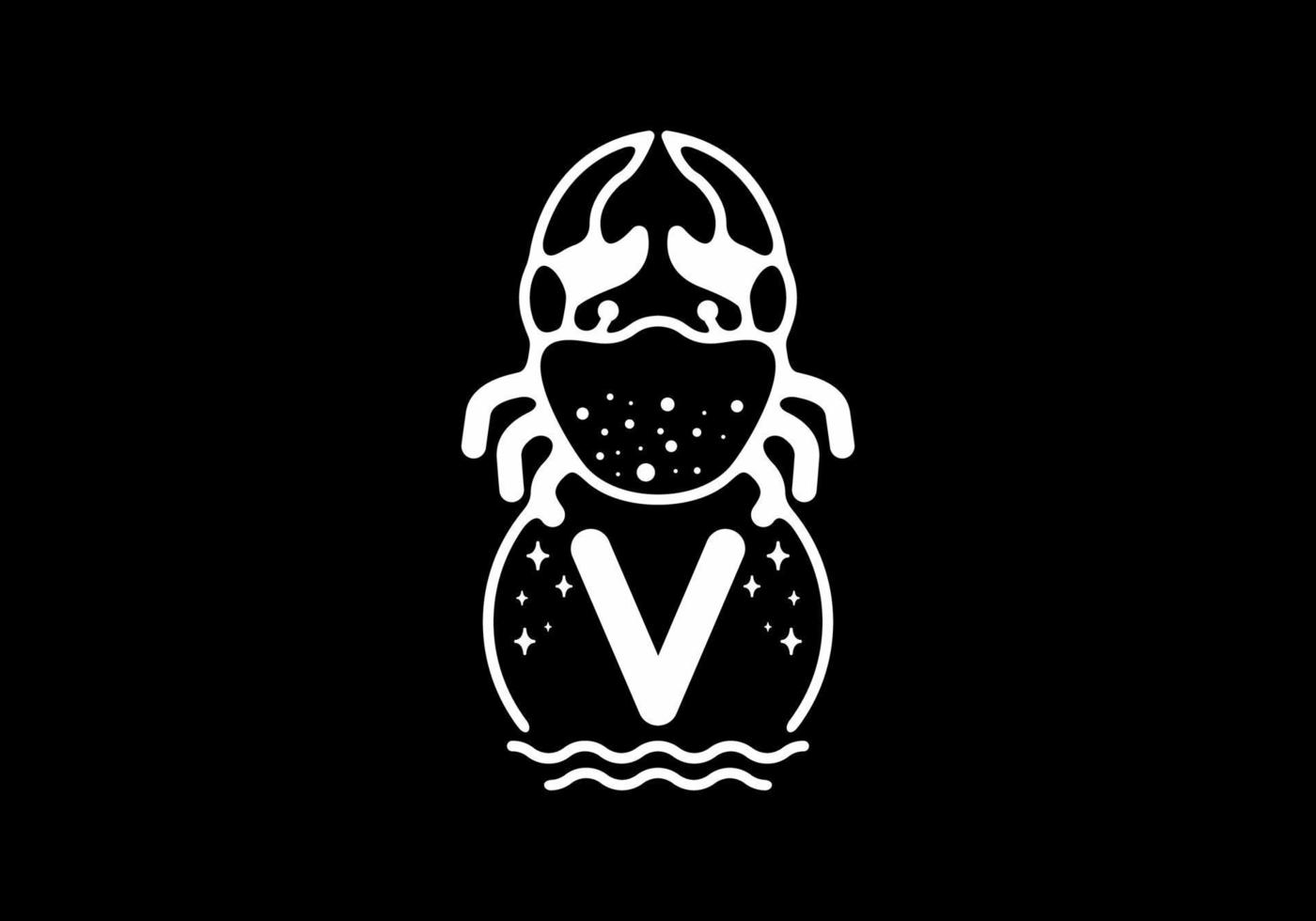 White black crab line art with V initial letter vector