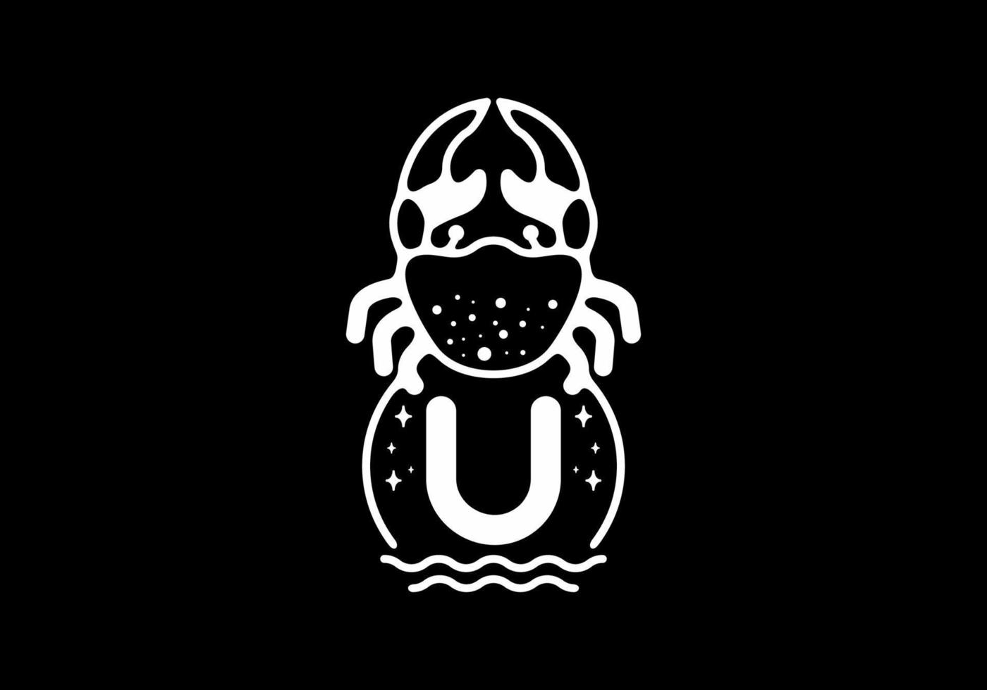 White black crab line art with U initial letter vector