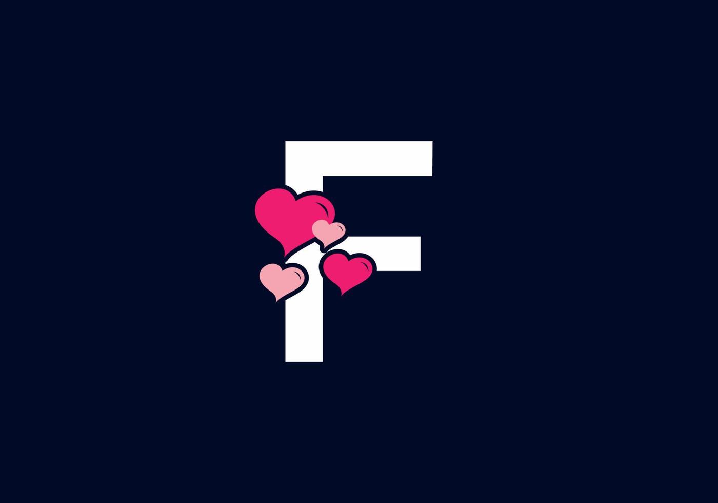 White pink color of F initial letter with love symbol vector