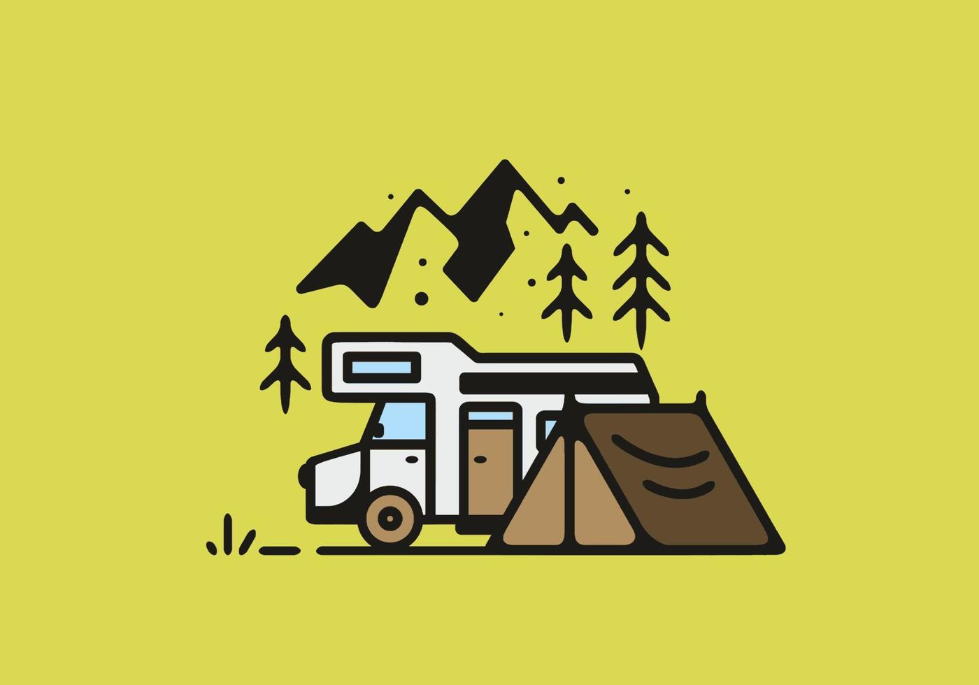 Simple camper van camping illustration vector