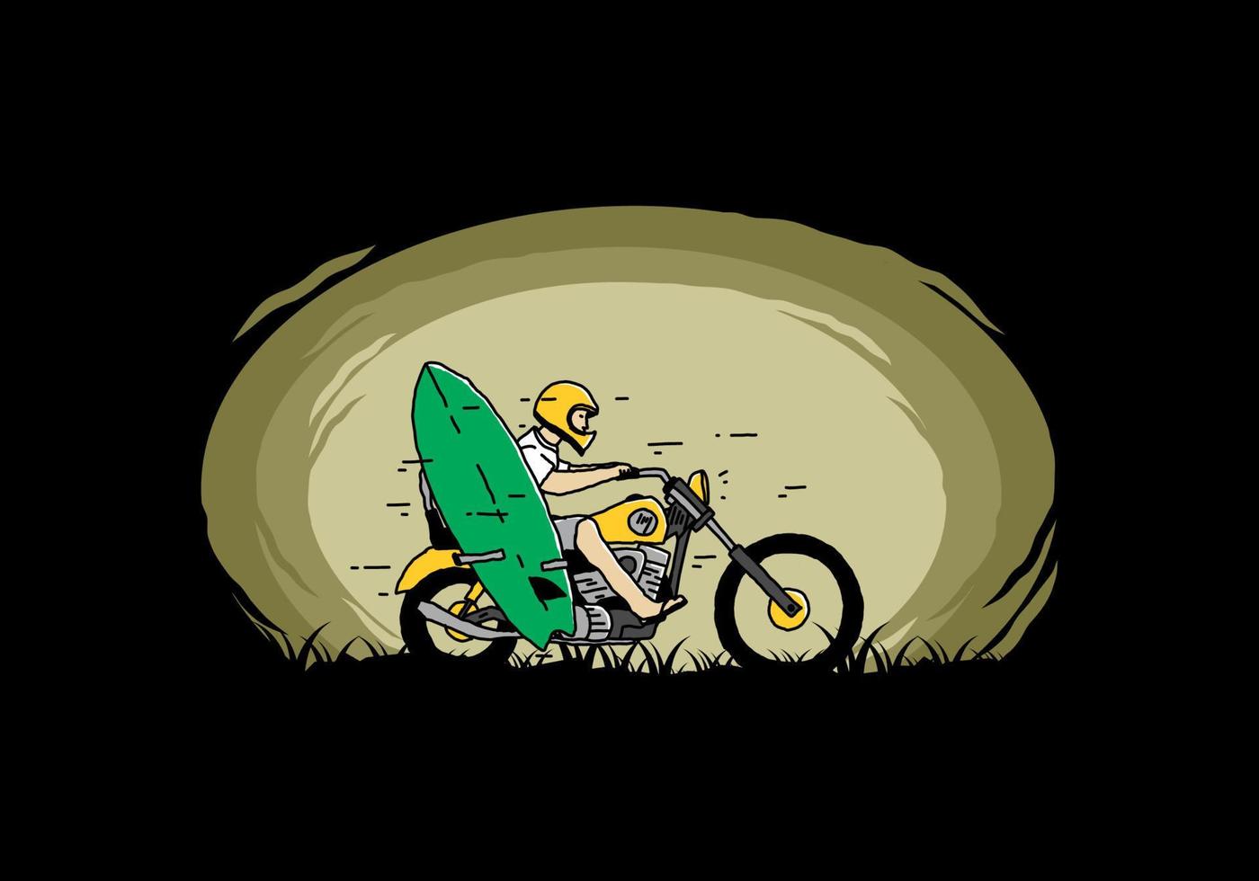 andar en motocicleta con ilustración de tabla de surf vector