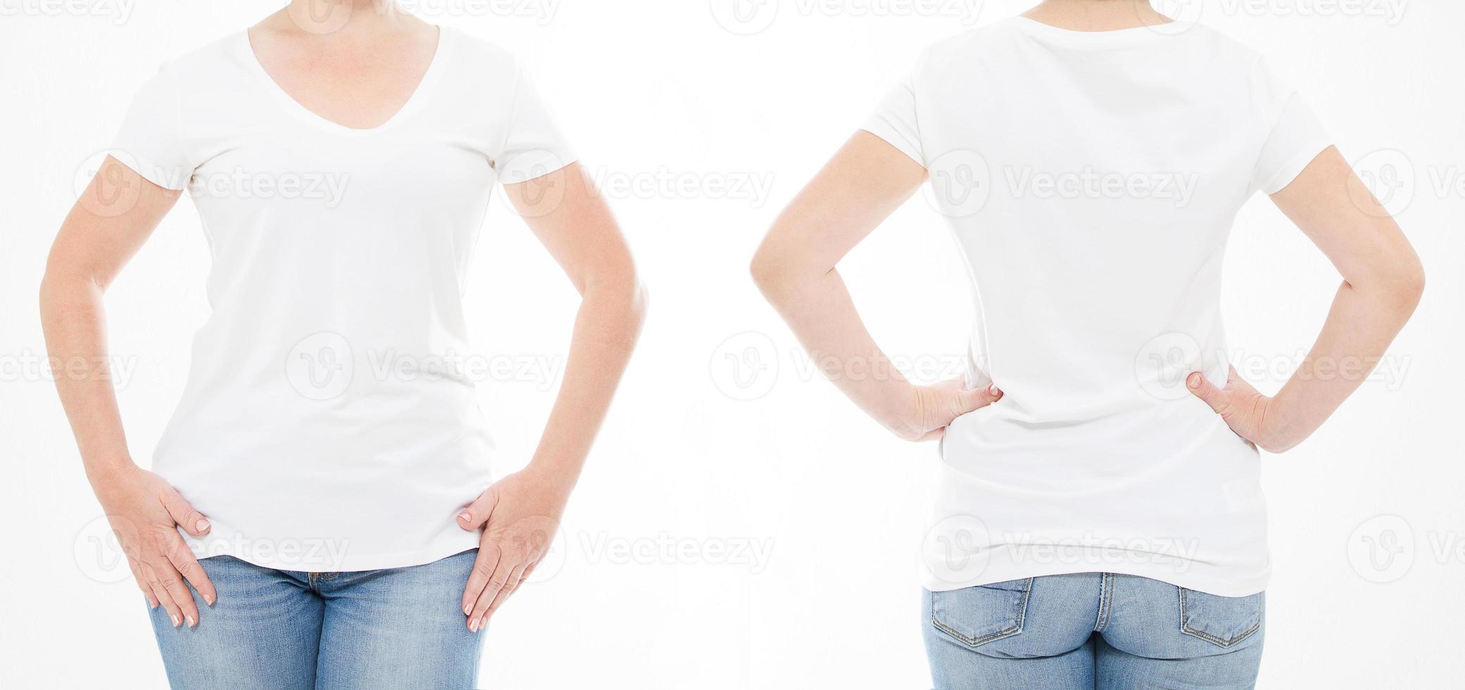 cropped portrait set woman in tshirt on white background. Mock up for design. Copy space. Template. Blank photo