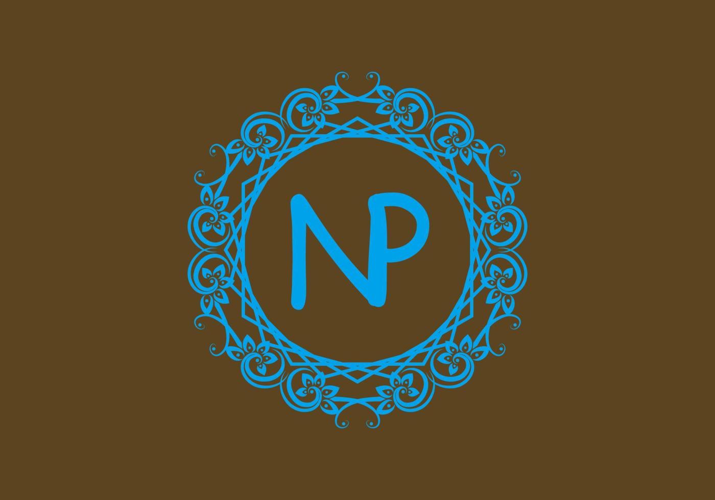 NP initial letter in vintage circle frame vector