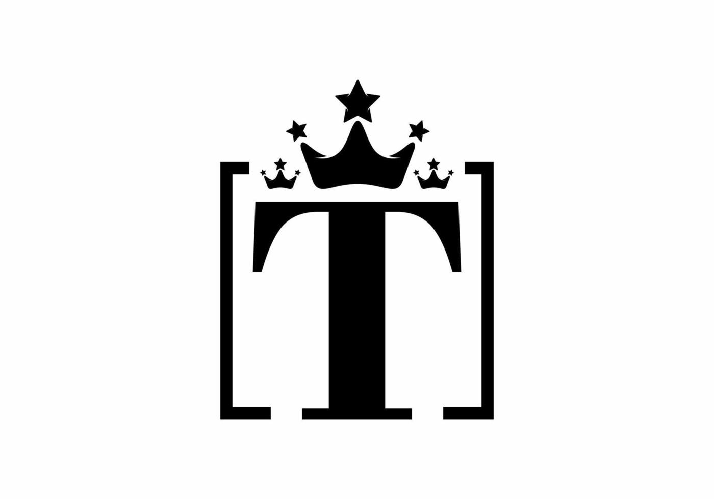 T initial letter in square shape with crown logo 7584471 Vector Art at ...