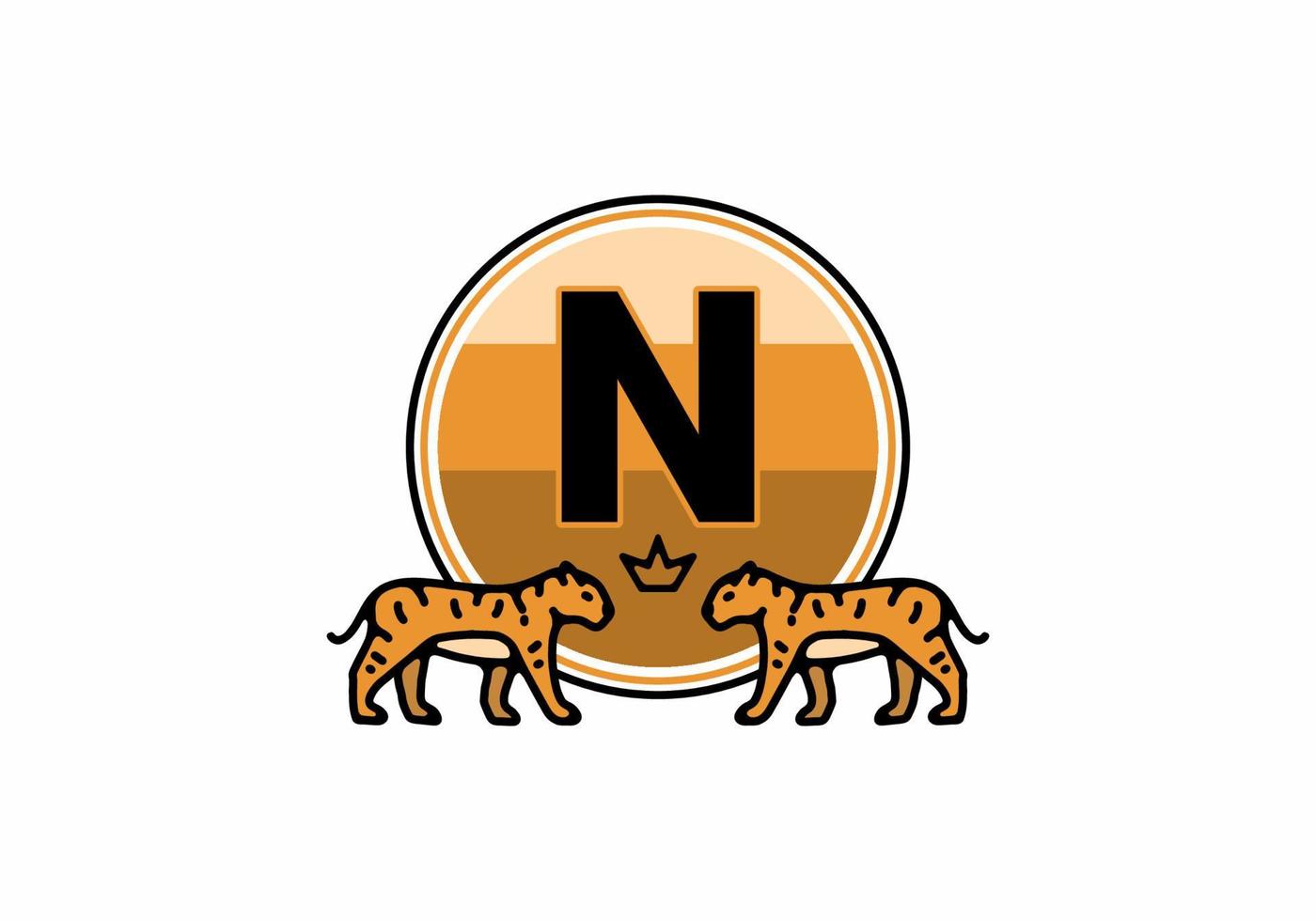 Two tiger line art with N initial letter vector