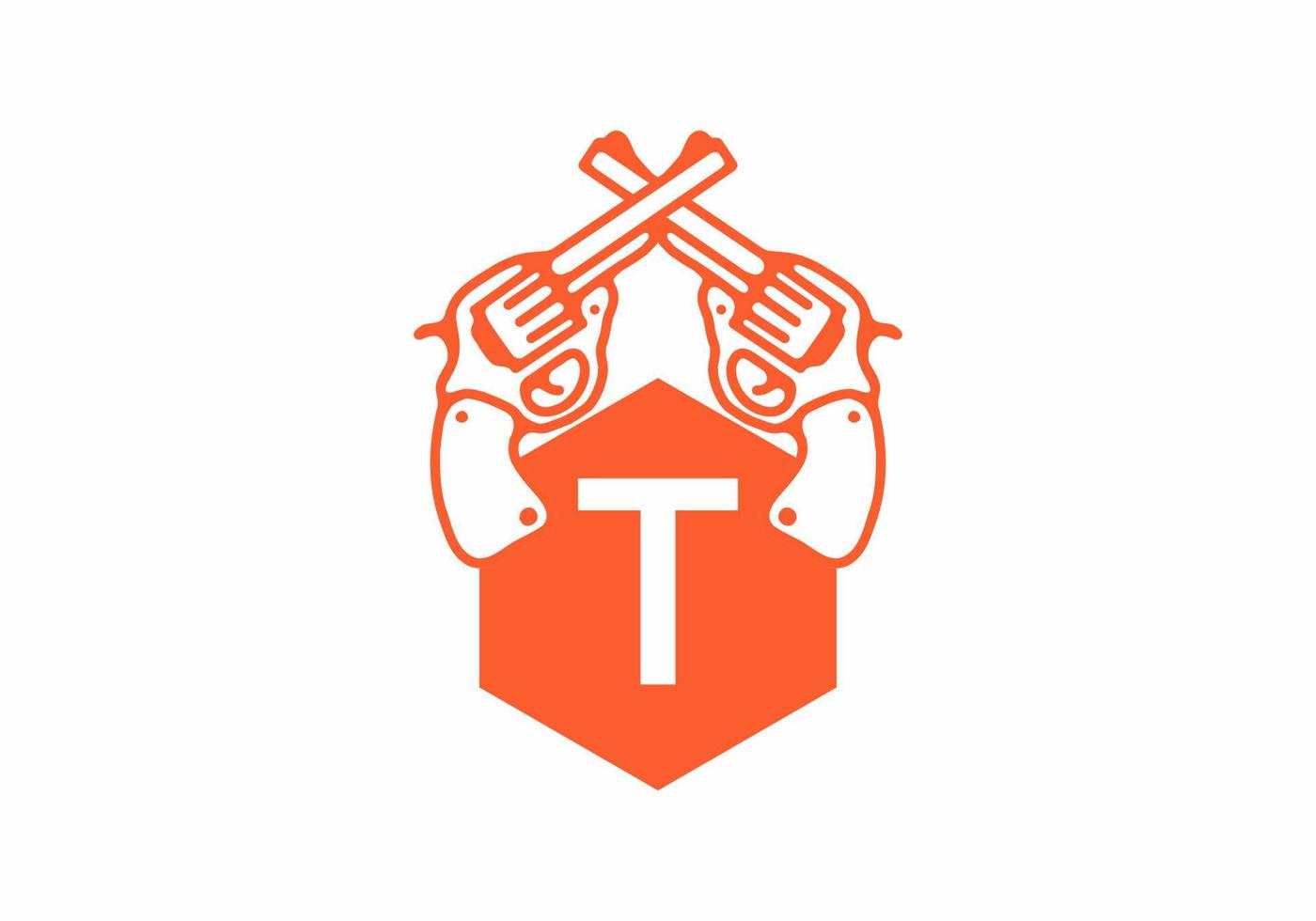 Two guns line art illustration with T initial letter vector