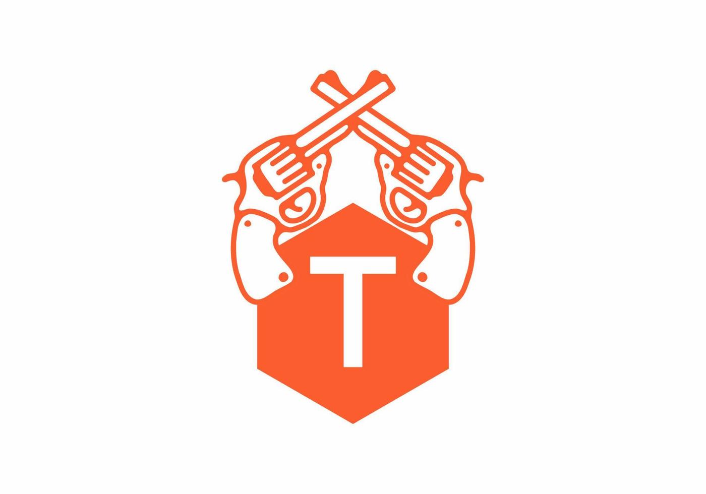 Two guns line art illustration with T initial letter vector