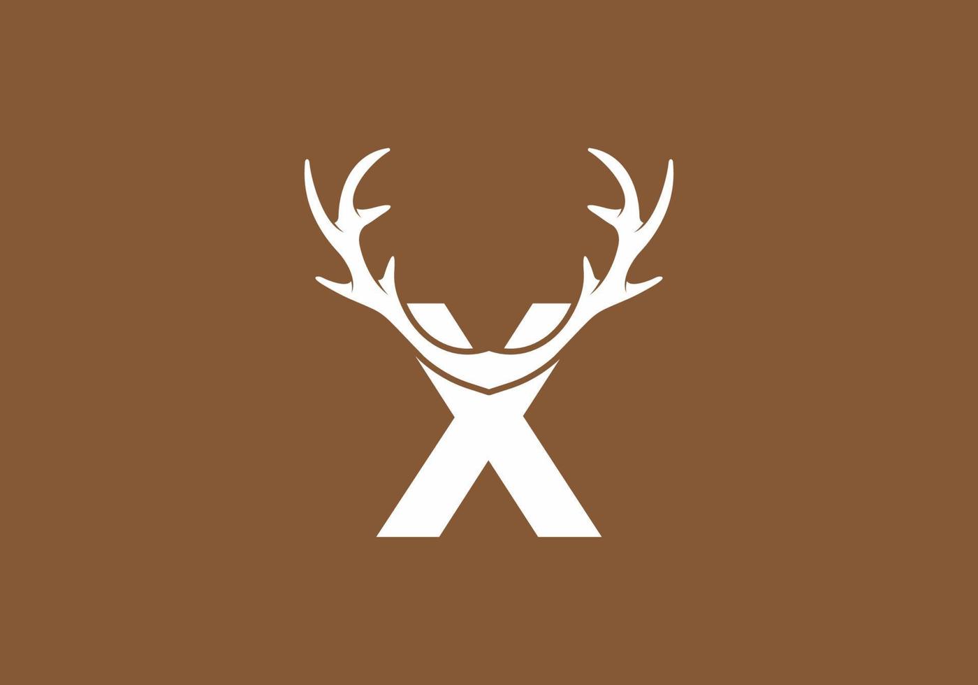 White brown color of X initial letter with deer horn vector