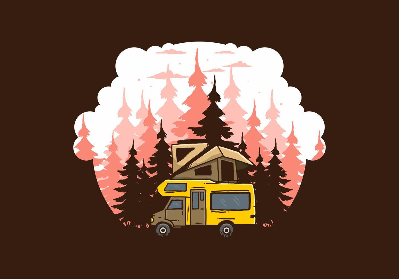 Car roof camping in the jungle illustration vector
