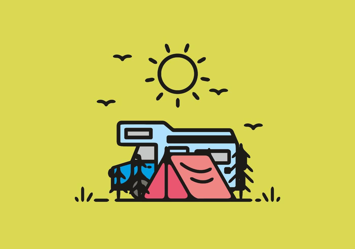 Simple camper van camping illustration vector