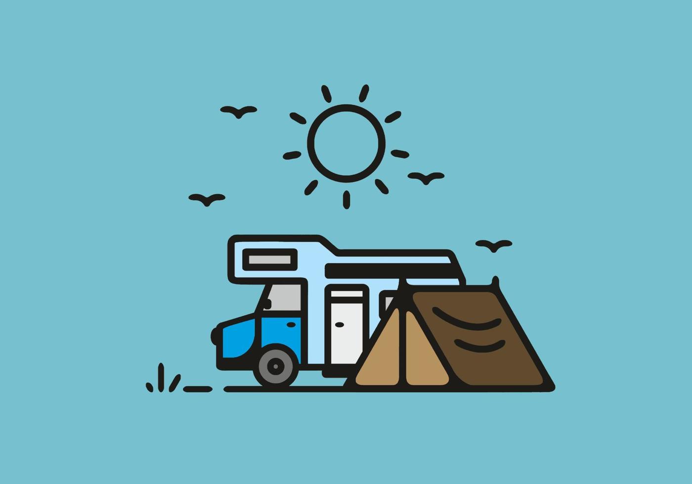 ilustración de camping de autocaravana simple vector