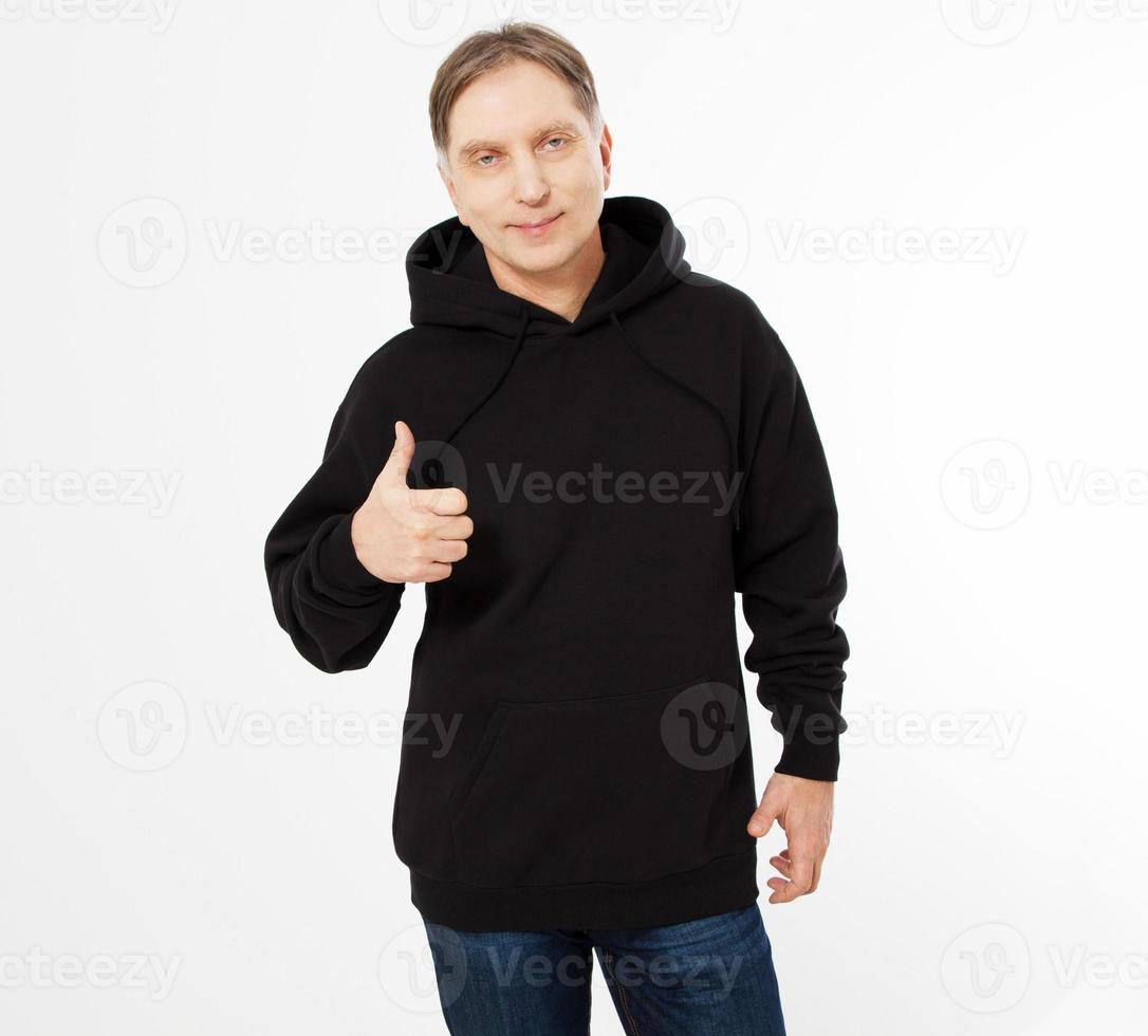 Man in black sweatshirt, black hoodies front isolated show like, mock up,copy space photo