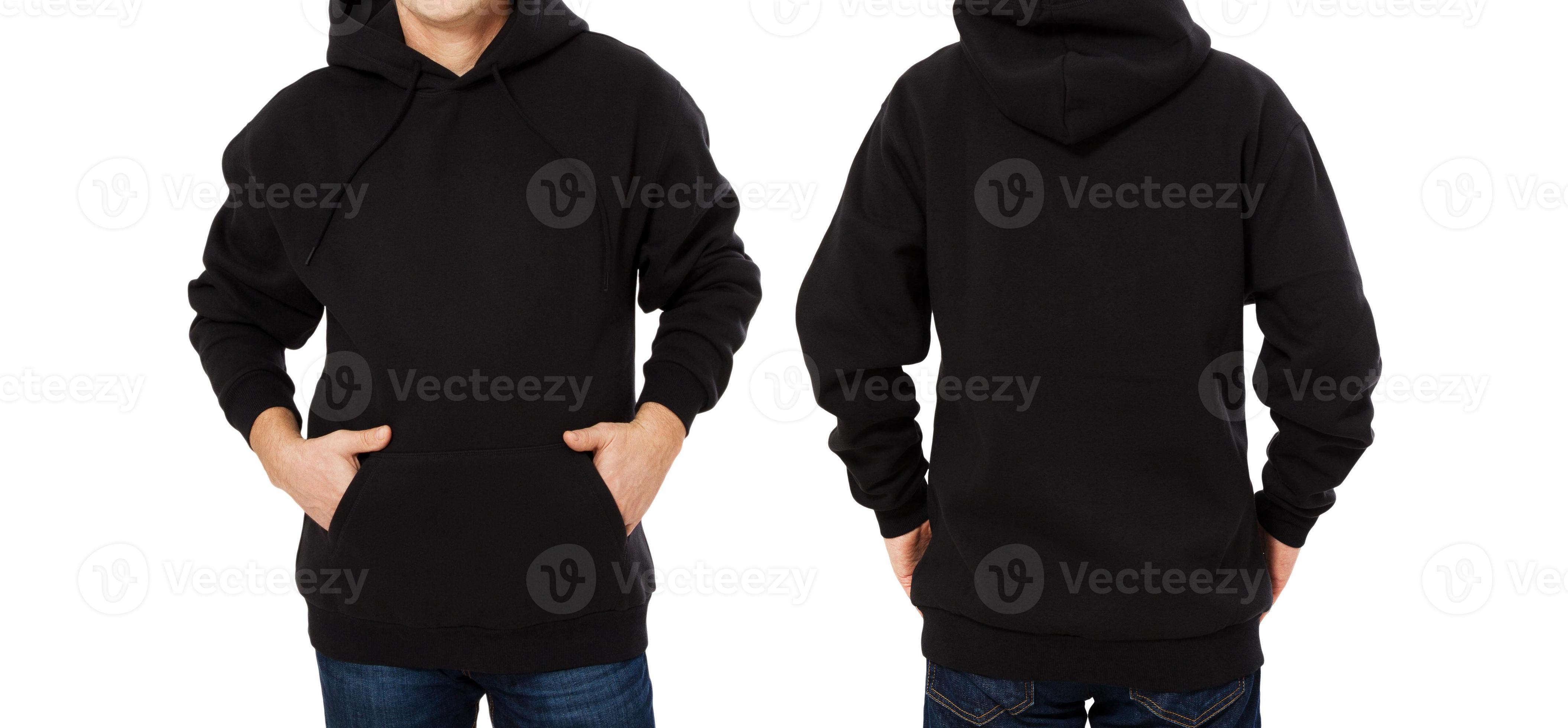 Man hoody set, black hoody front and back view, hood mock up. Empty ...