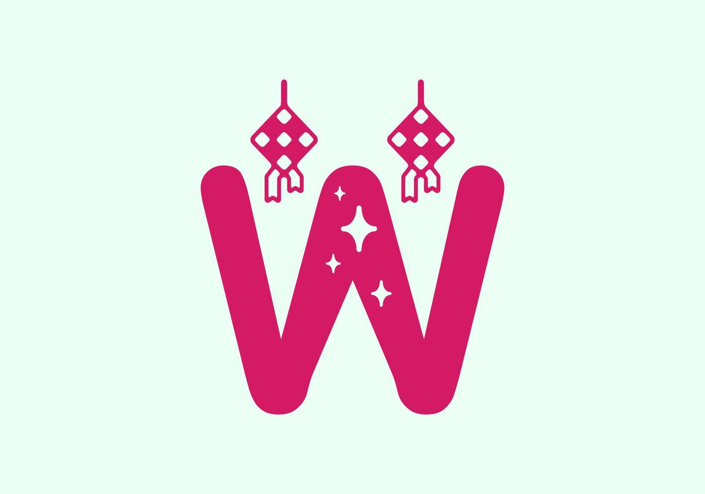 Pink color of W initial letter in ramadan theme vector