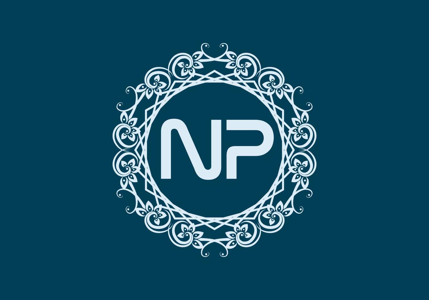 NP initial letter in vintage circle frame vector