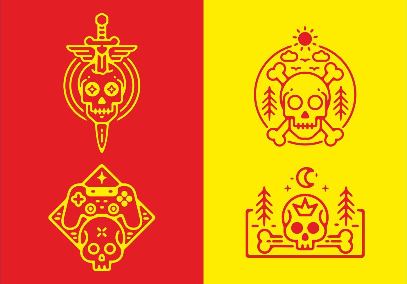 Red and yellow line art design of head skull illustration vector