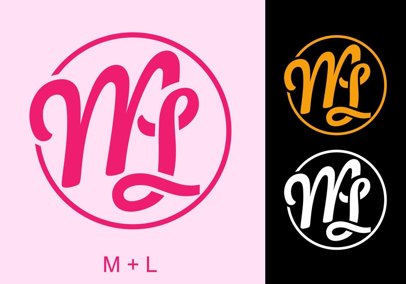 Pink orange and white color of ML initial letter vector