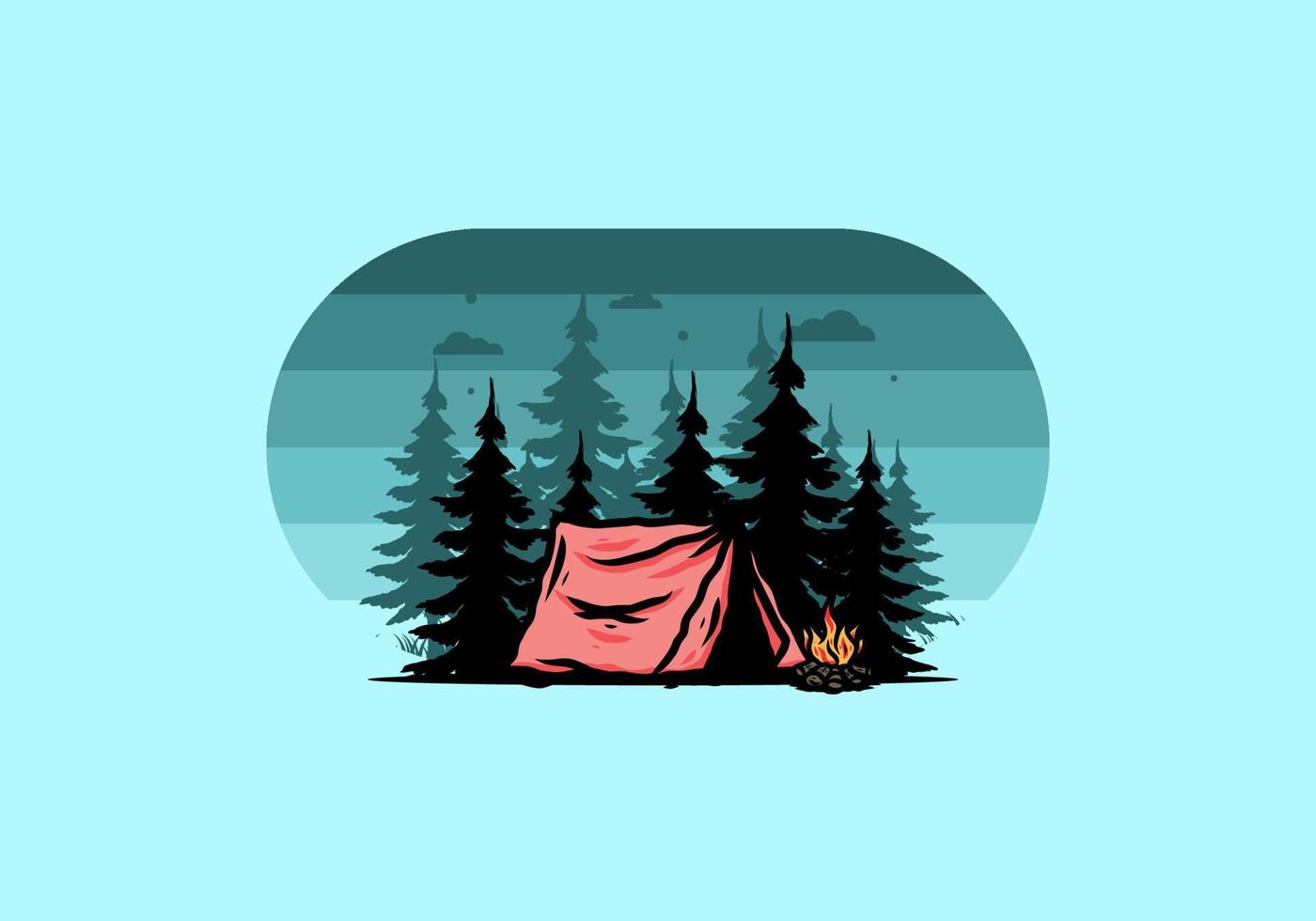 Midnight camping with bonfire illustration vector