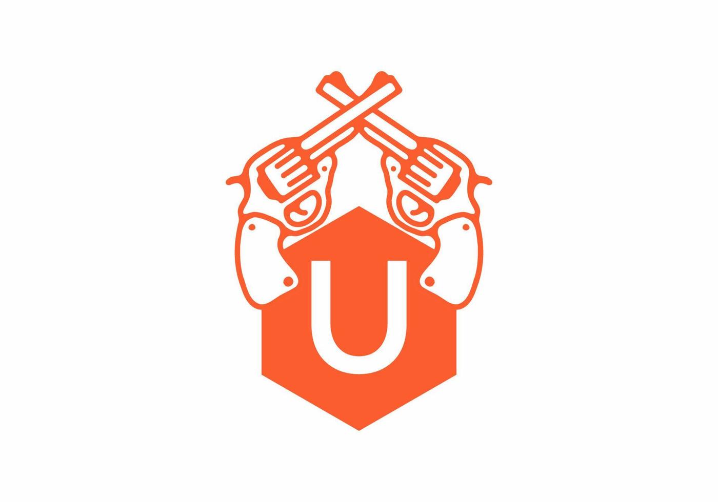 Two guns line art illustration with U initial letter vector
