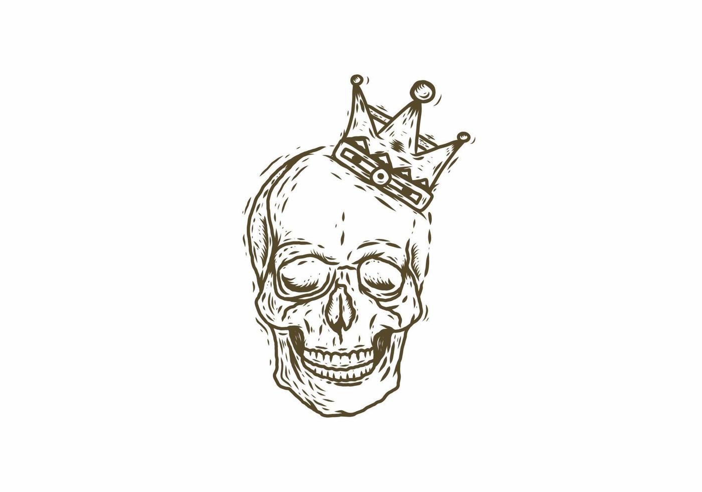 skeleton head with crown line art drawing vector