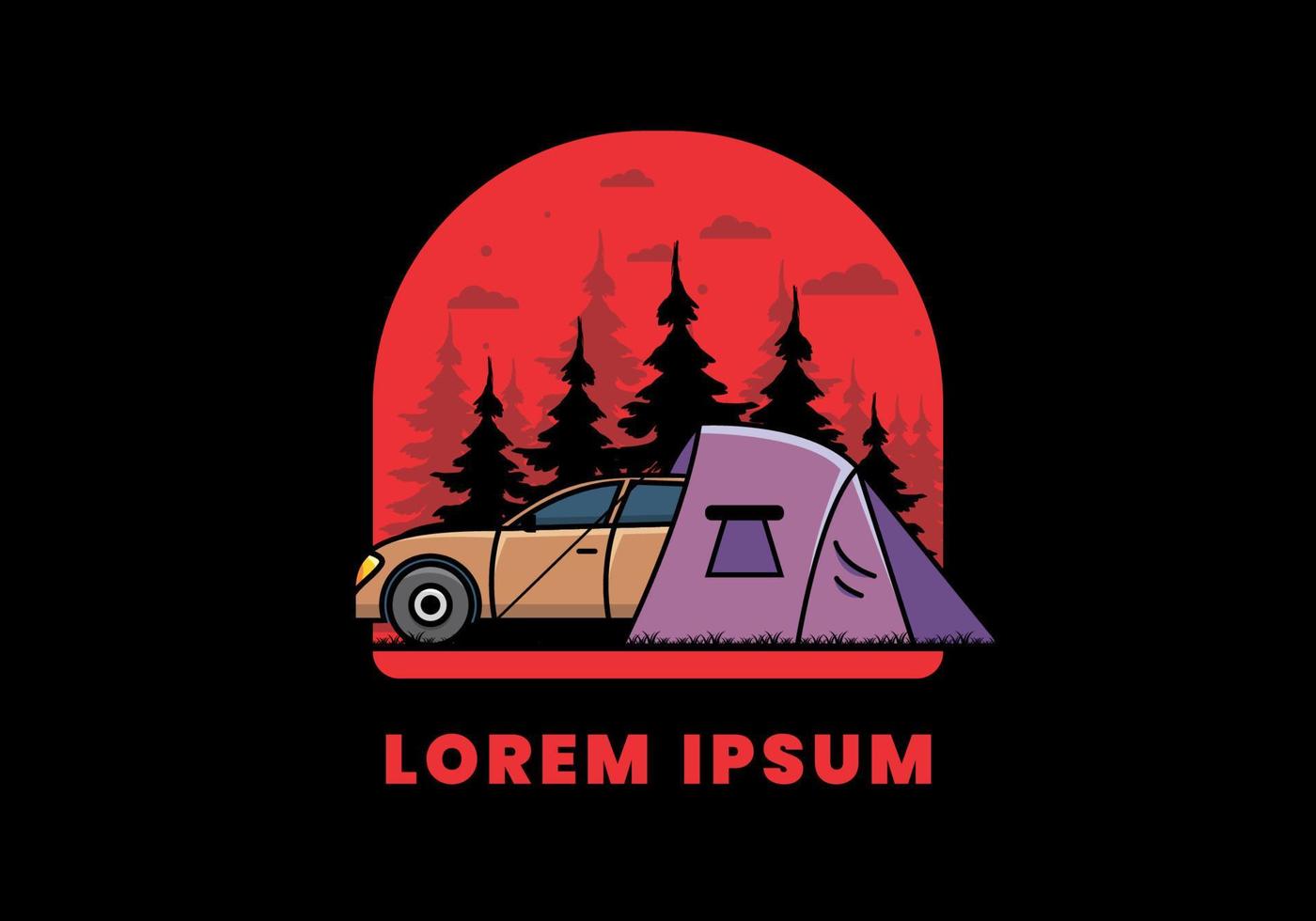 camping nocturno con ilustración de coche vector