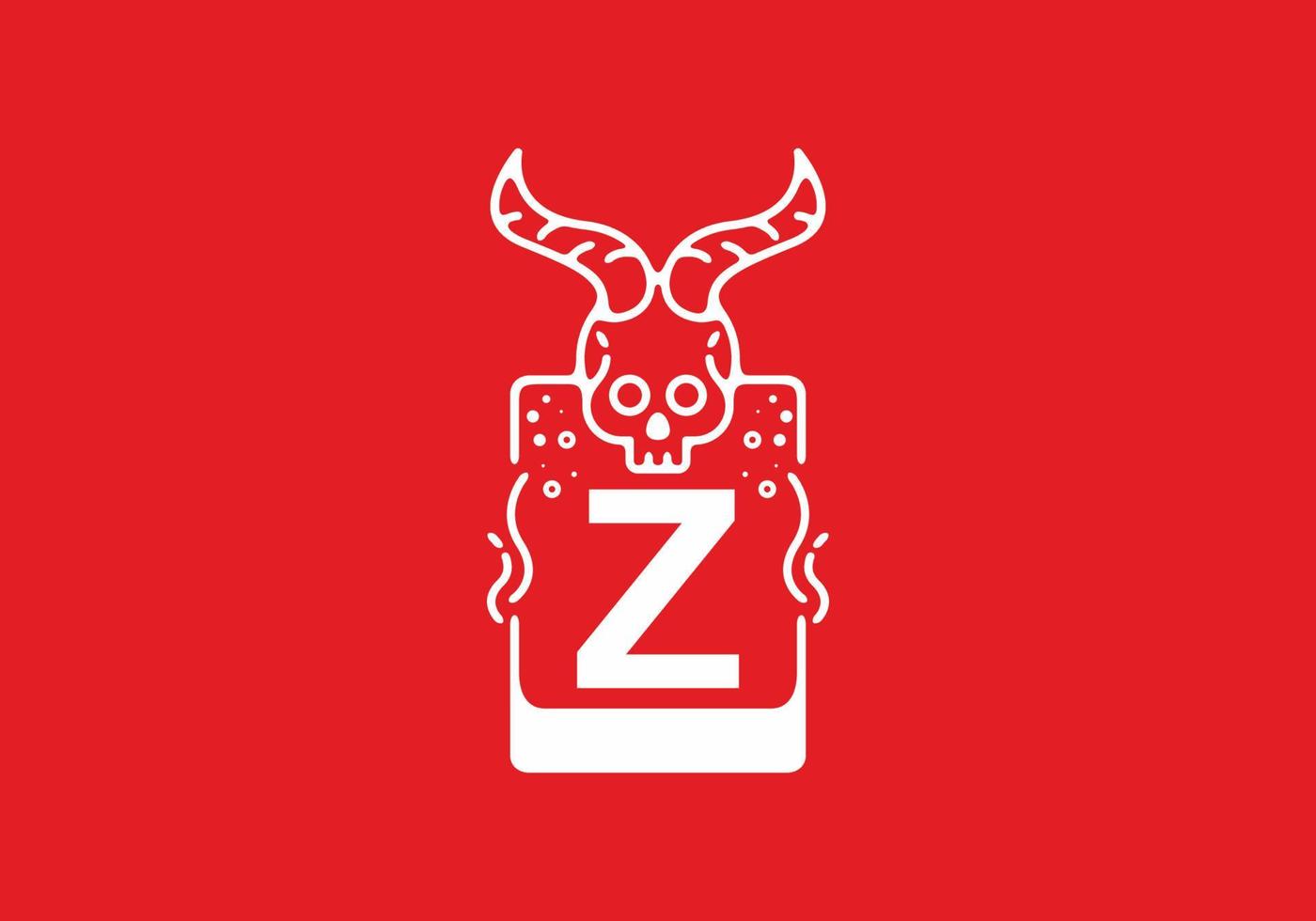 White red line art illustration of skull with Z initial letter in the middle vector