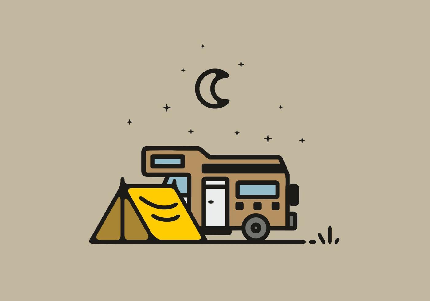Simple camper van camping illustration vector