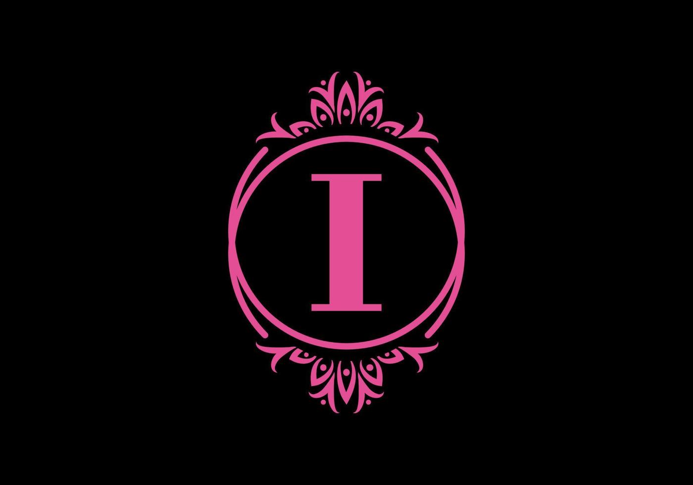 Pink black of I initial letter in classic frame vector
