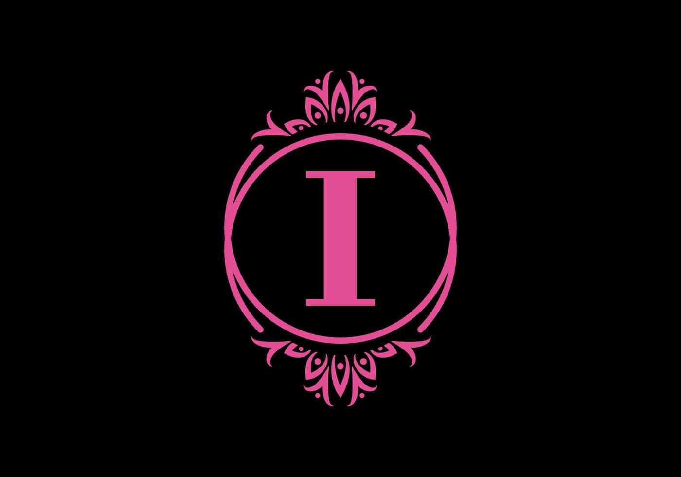 Pink black of I initial letter in classic frame vector