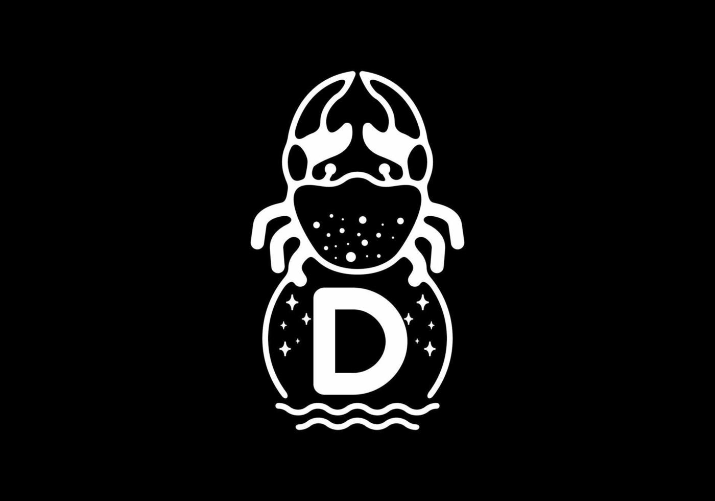 White black crab line art with D initial letter vector