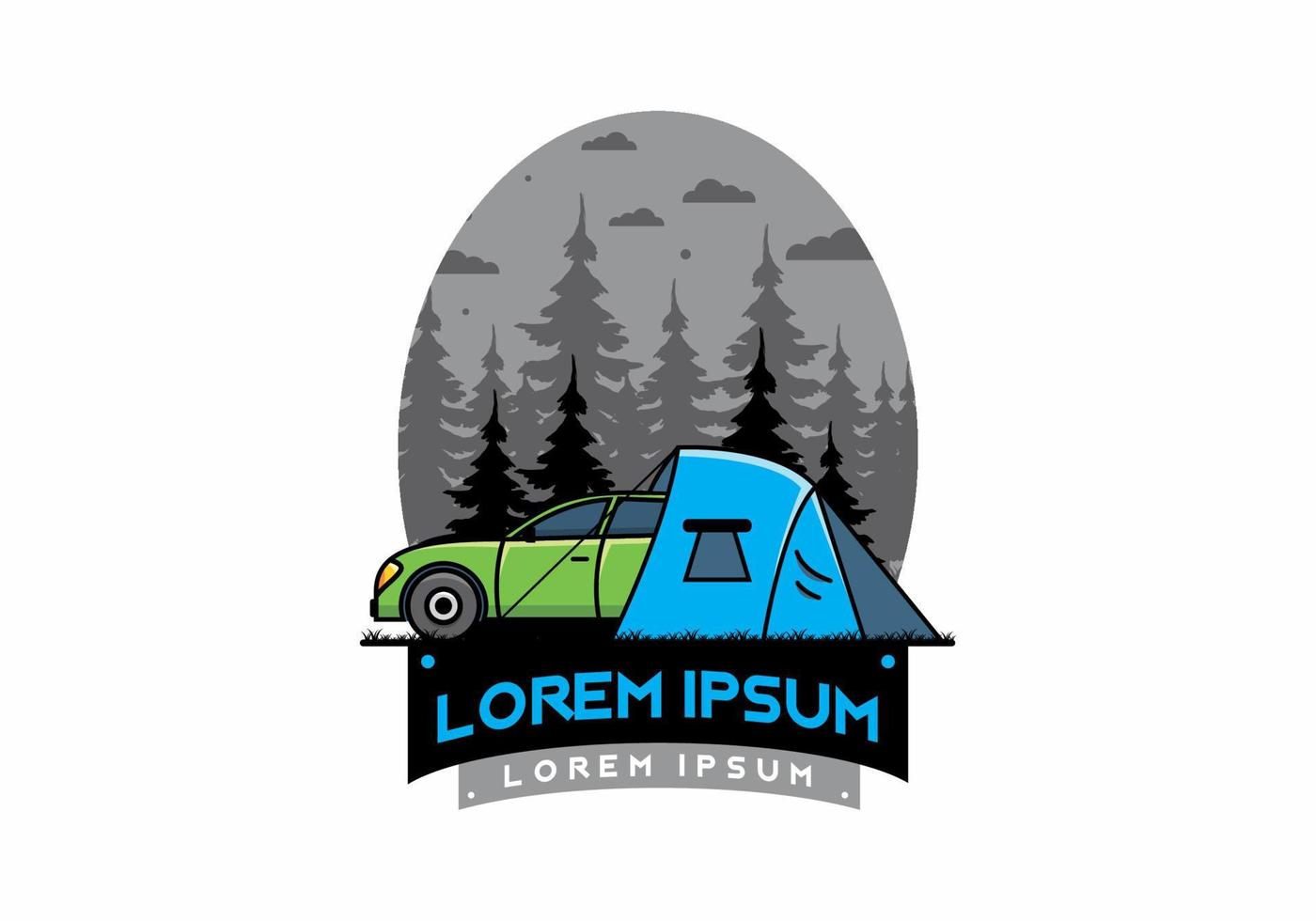 Night camping with car illustration vector