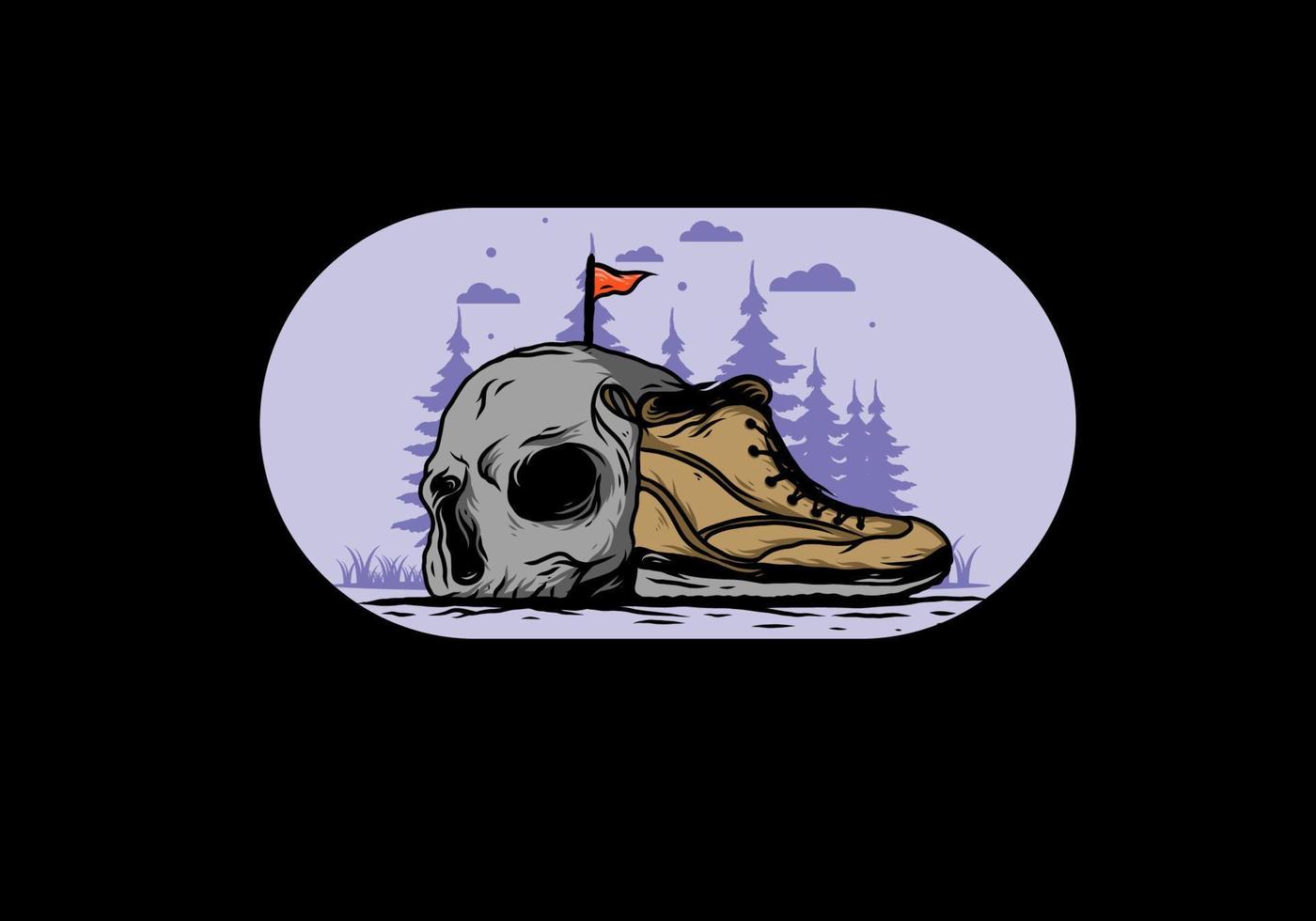 Outdoor boots and skull illustration vector