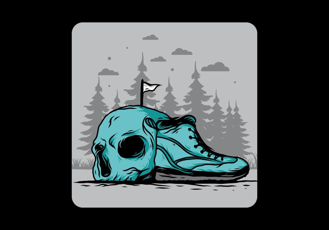 botas al aire libre e ilustración de calavera vector