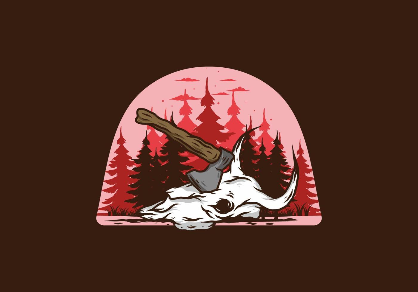 an ax stuck in a buffalo skull illustration vector
