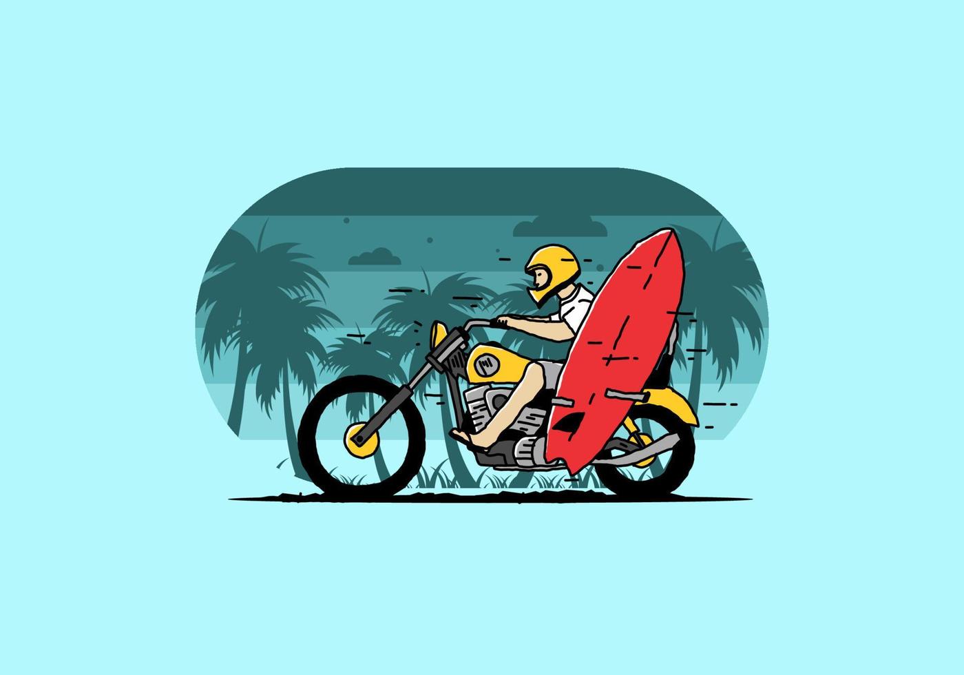 Ride motorcycle with surfing board illustration vector