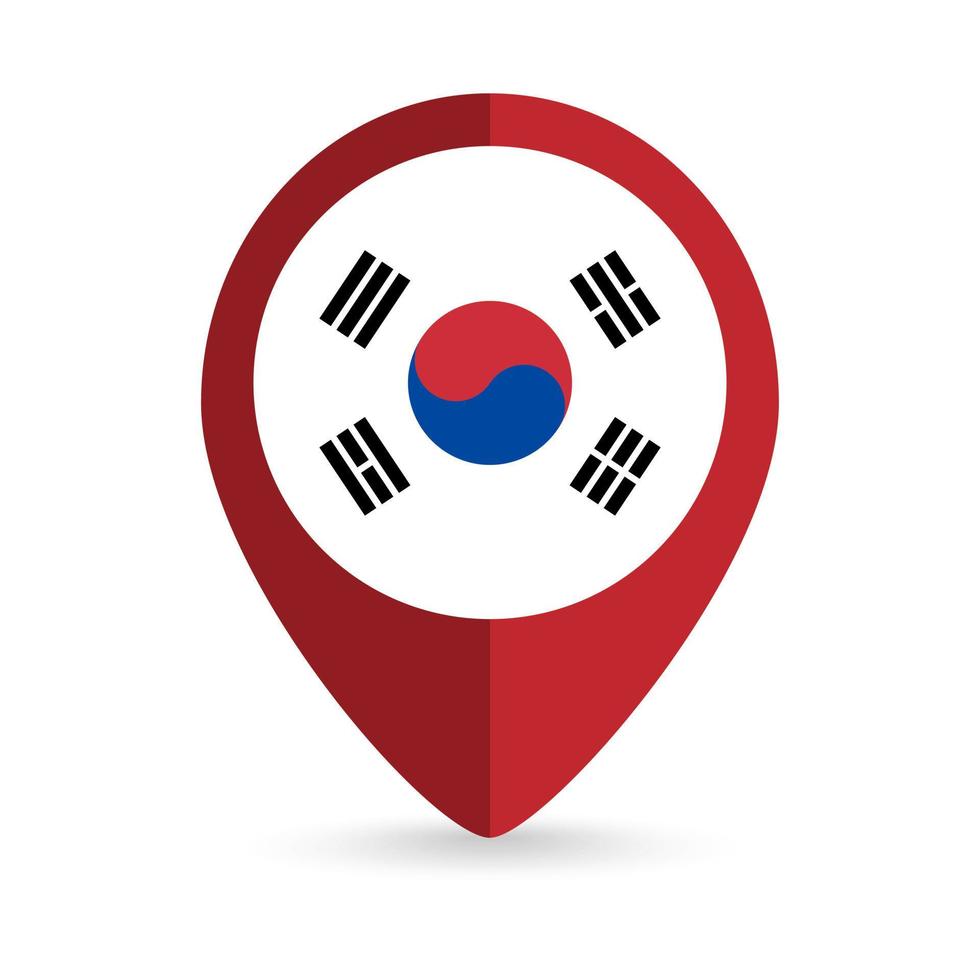 Map pointer with contry South Korea. South Korea flag. Vector illustration.