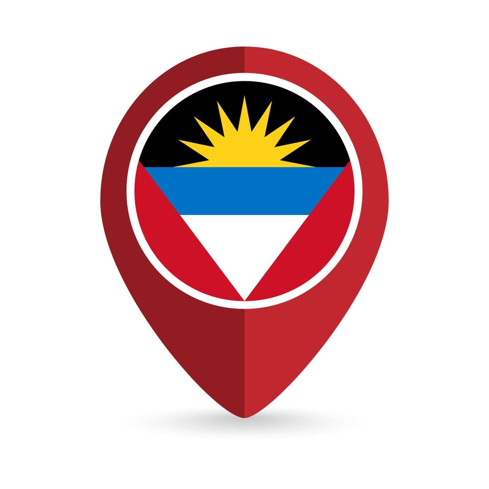 puntero del mapa con el país antigua y barbuda. bandera de antigua y barbuda. ilustración vectorial vector