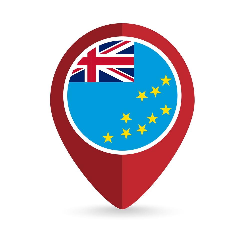 Map pointer with country Tuvalu. Tuvalu flag. Vector illustration.