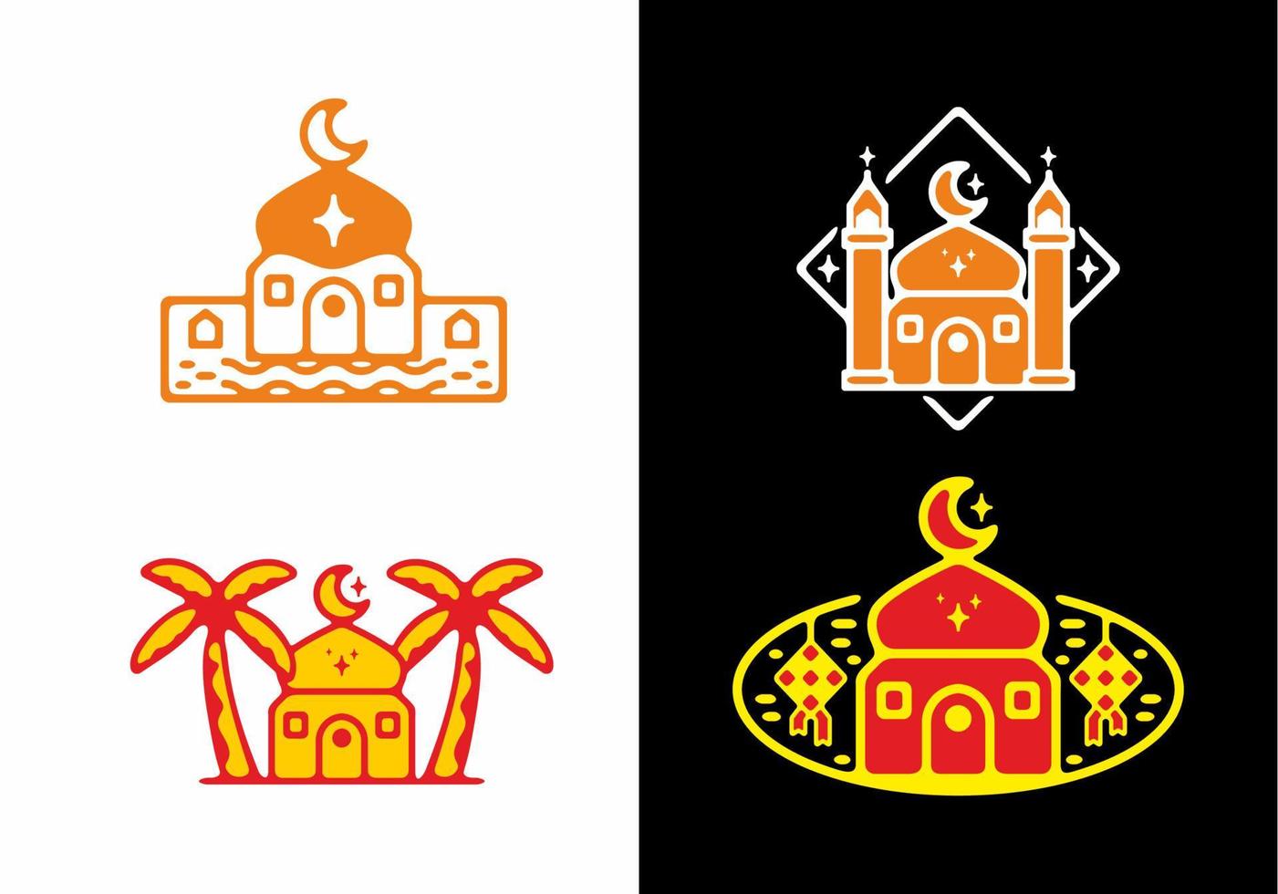 Orange yellow red of mosque flat illustration vector