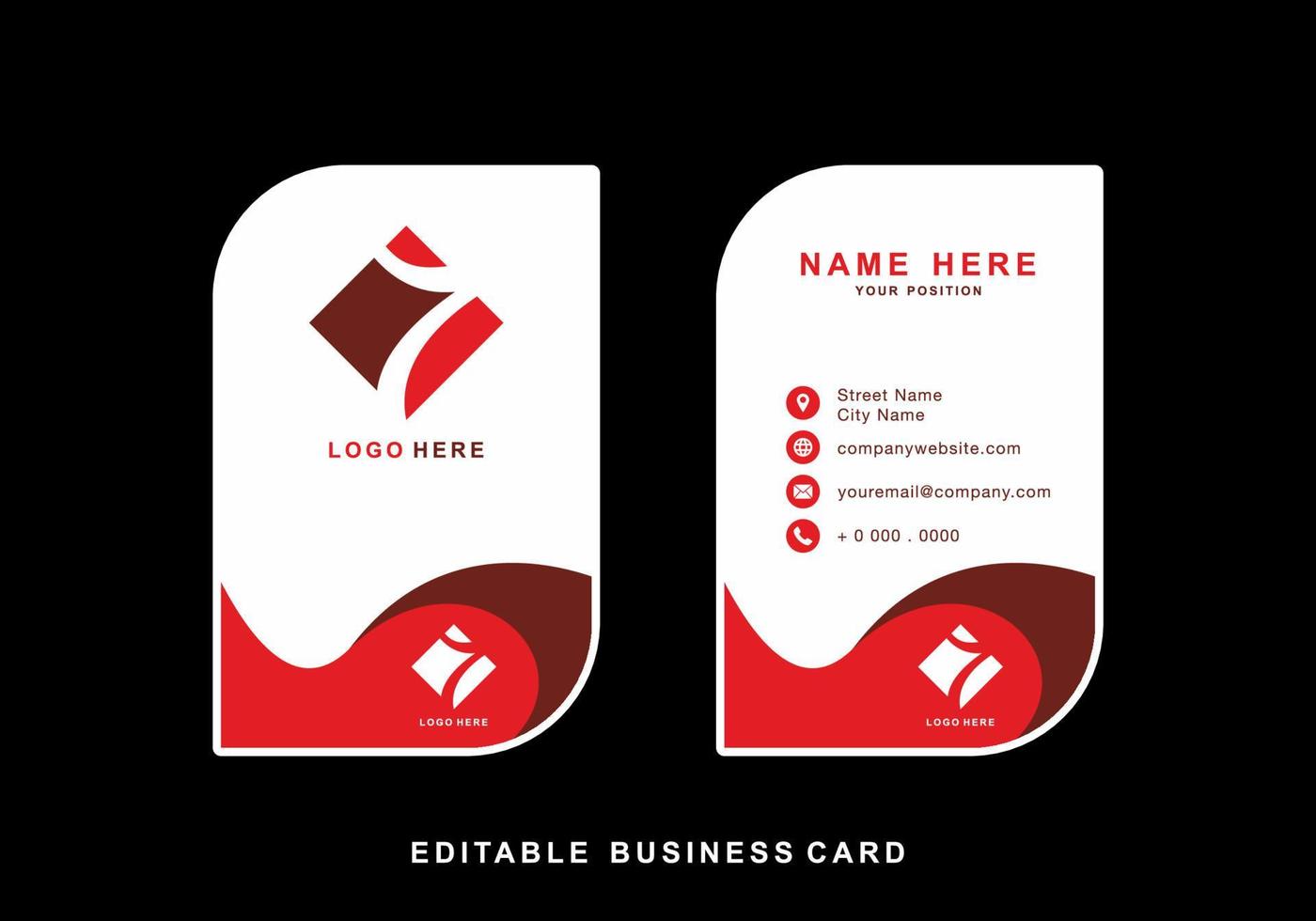 Unique shape of red white business card template vector
