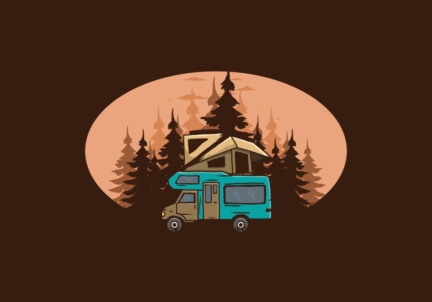 Car roof camping in the jungle illustration vector