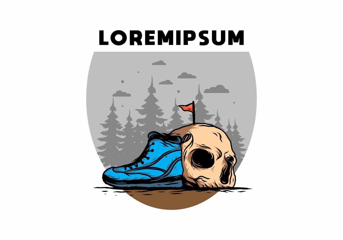 Outdoor boots and skull illustration vector