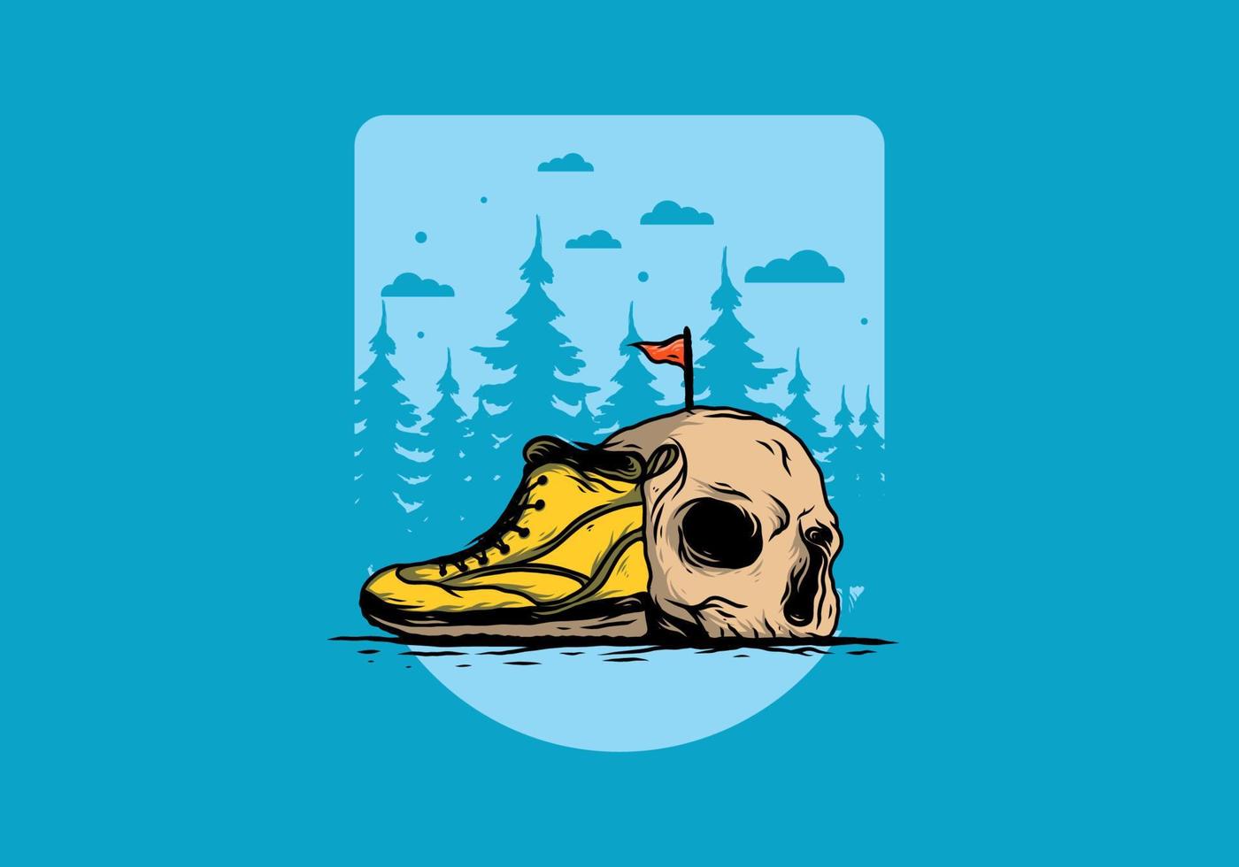 Outdoor boots and skull illustration vector