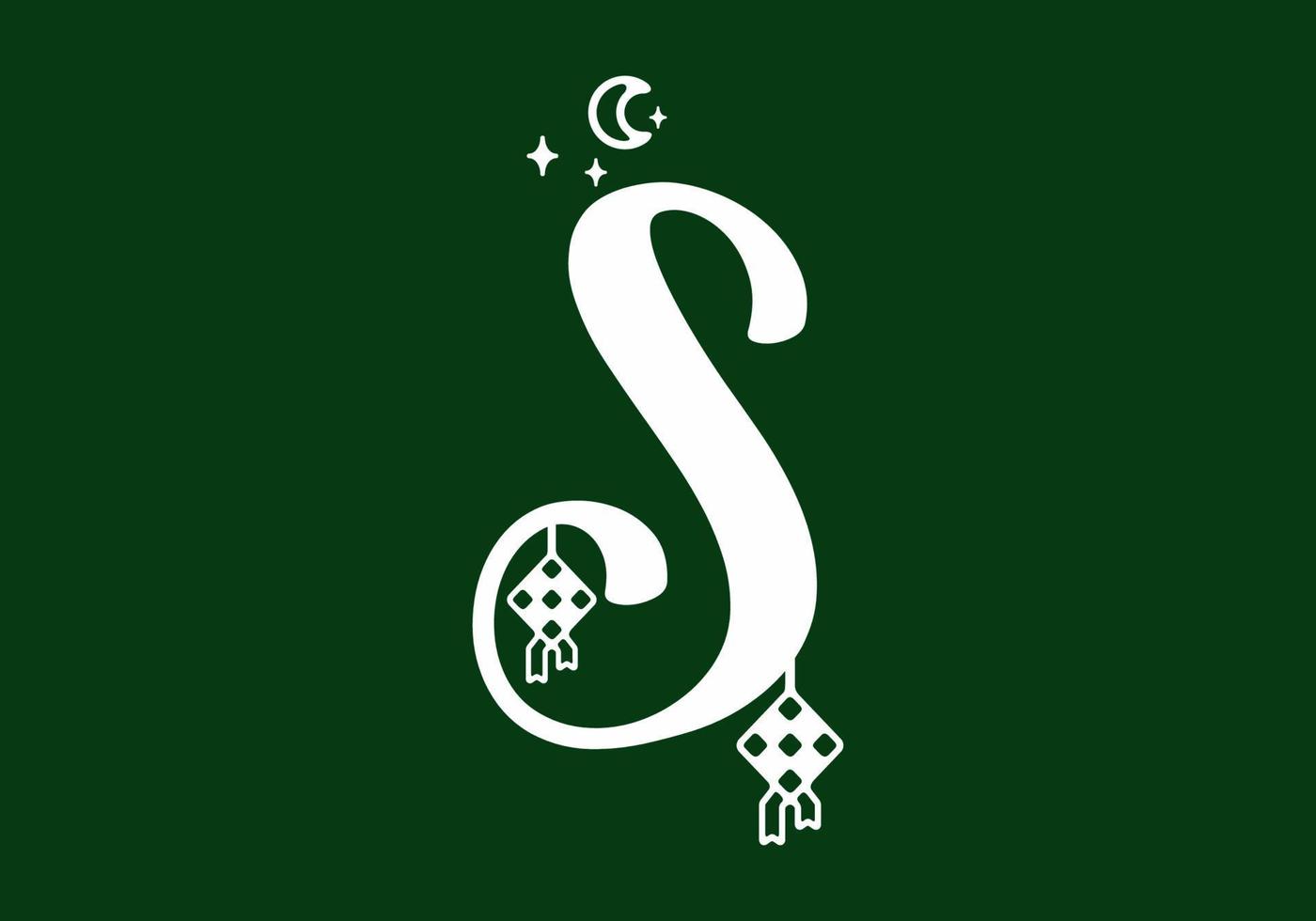 White green of S initial letter in ramadan theme vector