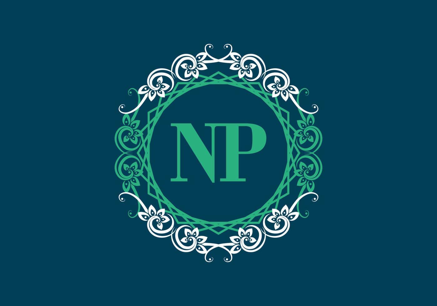 NP initial letter in vintage circle frame vector